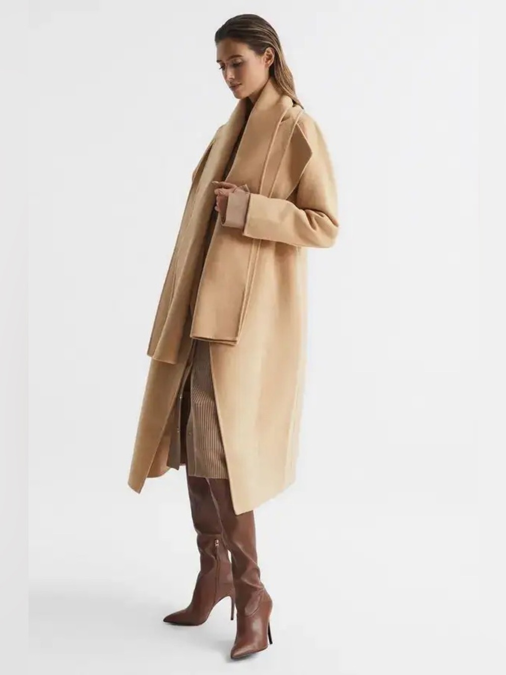 NWT REISS Valentina Scarf Coat Belted Jacket, Camel, US Size 4 - Picture 4 of 7